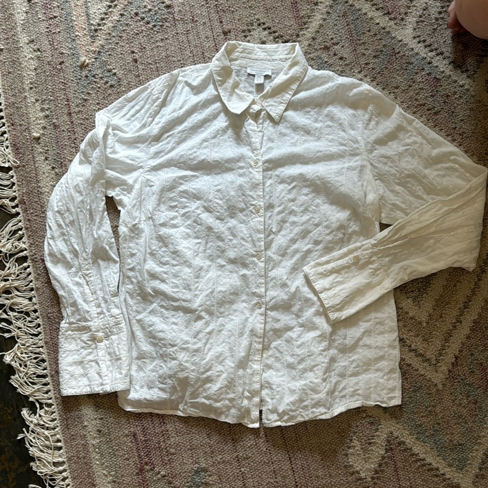 Eyelet embroidered button front blouse